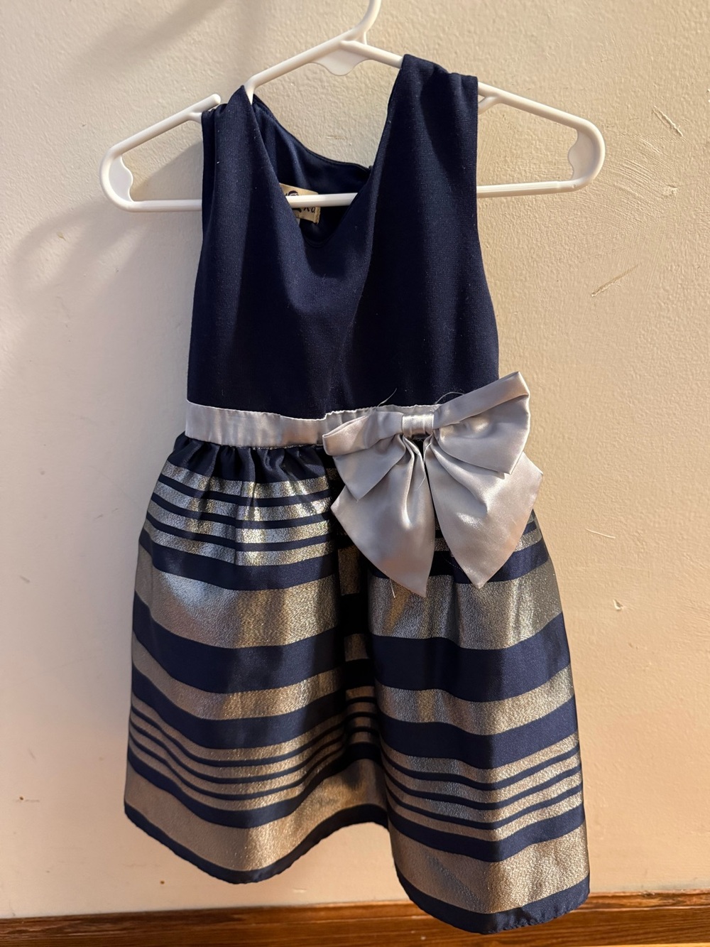 Girls' Navy & Silver Bow-Accent Party Dress